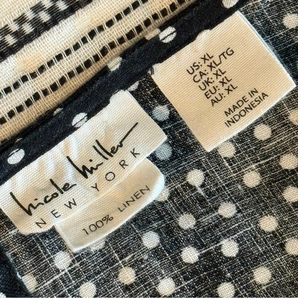 Nicole Miller Black and White Women Dress A Line Polka Dot XL Linen